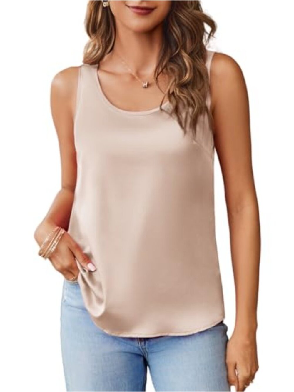 Satin Scoop Neck Sleeveless Camisole Tank Top Basic Blouse